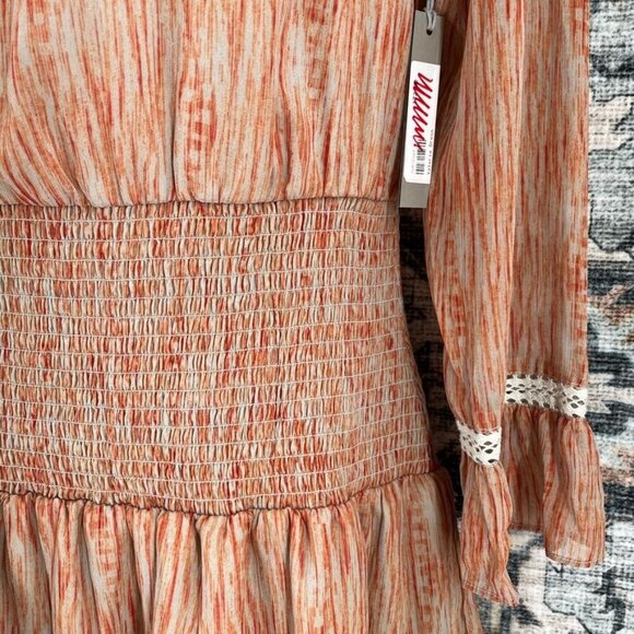 Tart Smocked Waist Mini Dress Size M Lace Ruffle Trim Long Sleeve Multicolor New - Picture 5 of 14